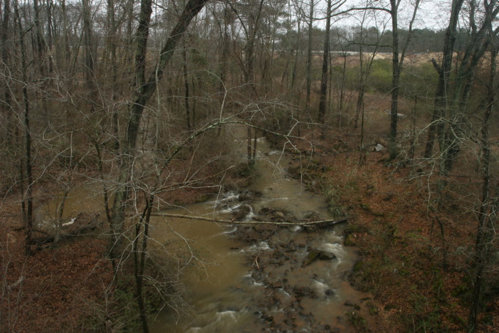aerial view of flooded stream